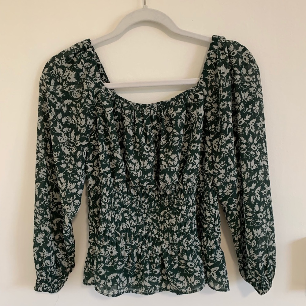 Madewell Georgette green floral top S